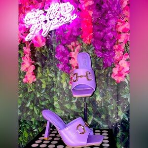 Purple Gold Buckle Heels
